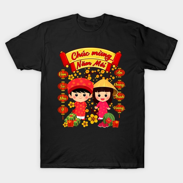 Li Xi Me Please Chuc Mung Nam Moi Vietnamese Boy Girl Ao Dai T-Shirt by Namatustee